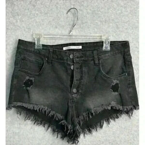 Celebrity Pink Button Fly Cut Off Shorts Sz 15/32 Mid Rise Black Denim Distress